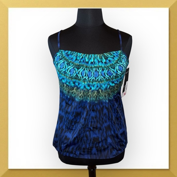NWT MIRACLESUIT Jubilee Tankini Top in Alhambra - Women’s 14 Blue / Black - Picture 1 of 13